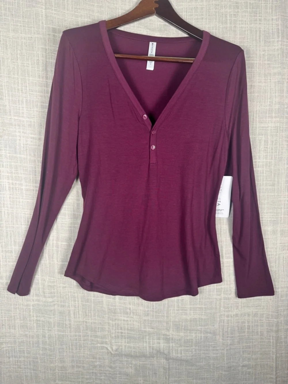 ATHLETA Nighttime Bliss Sleep Top Burgundy Henley Long Sleeve NWT M